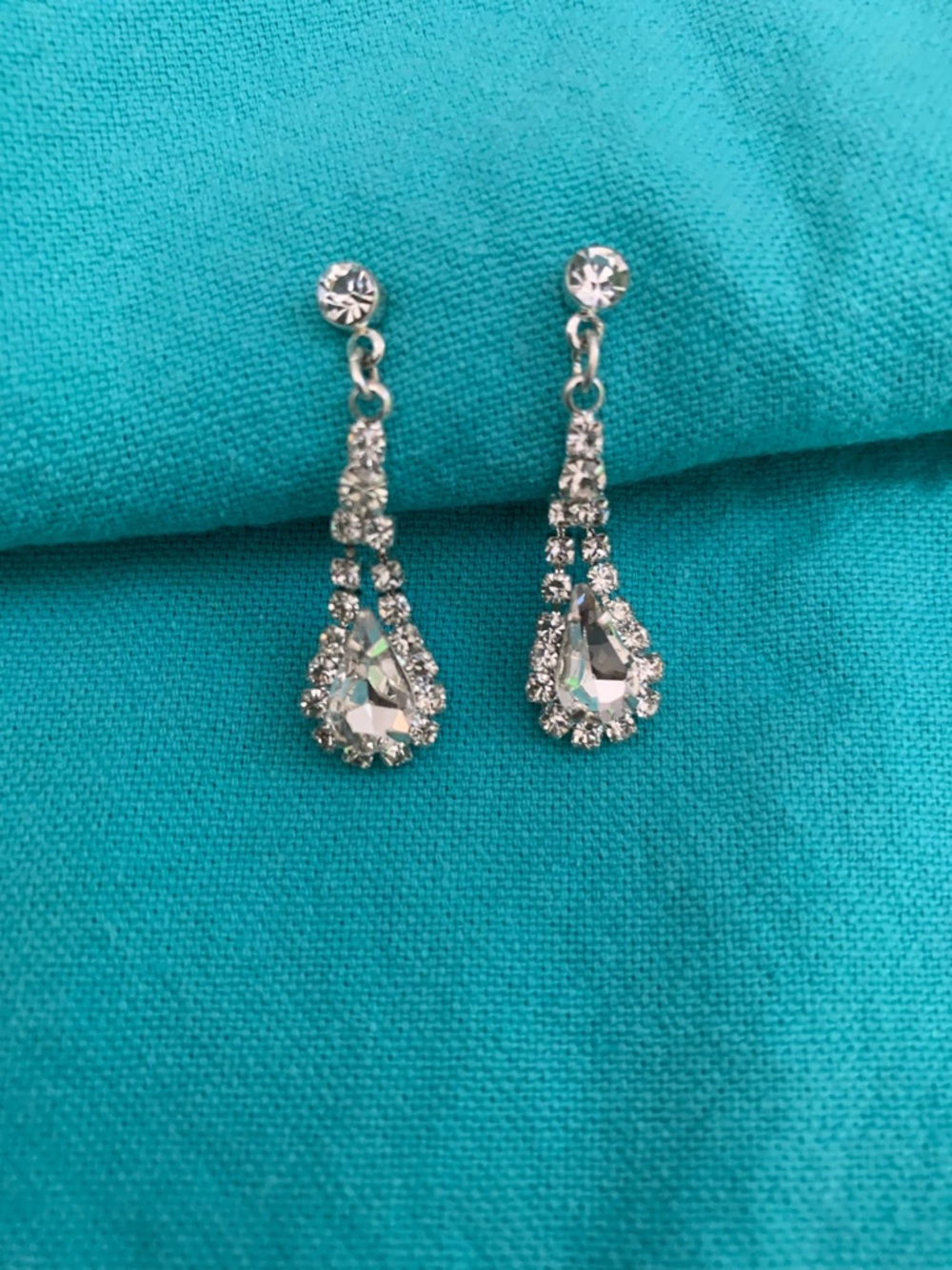 Crystal Teardrop Dangle Earrings - Clear Silver